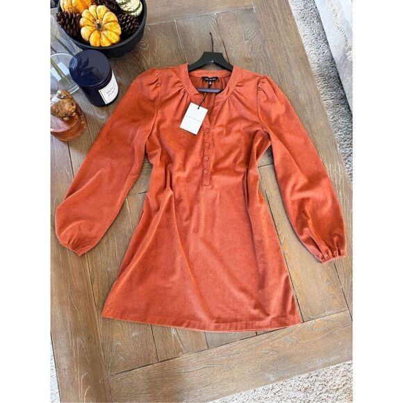 NWT Jacquie The Label Button Front Cord Dress Long Sleeve in Burnt Orange Size M - Picture 1 of 9